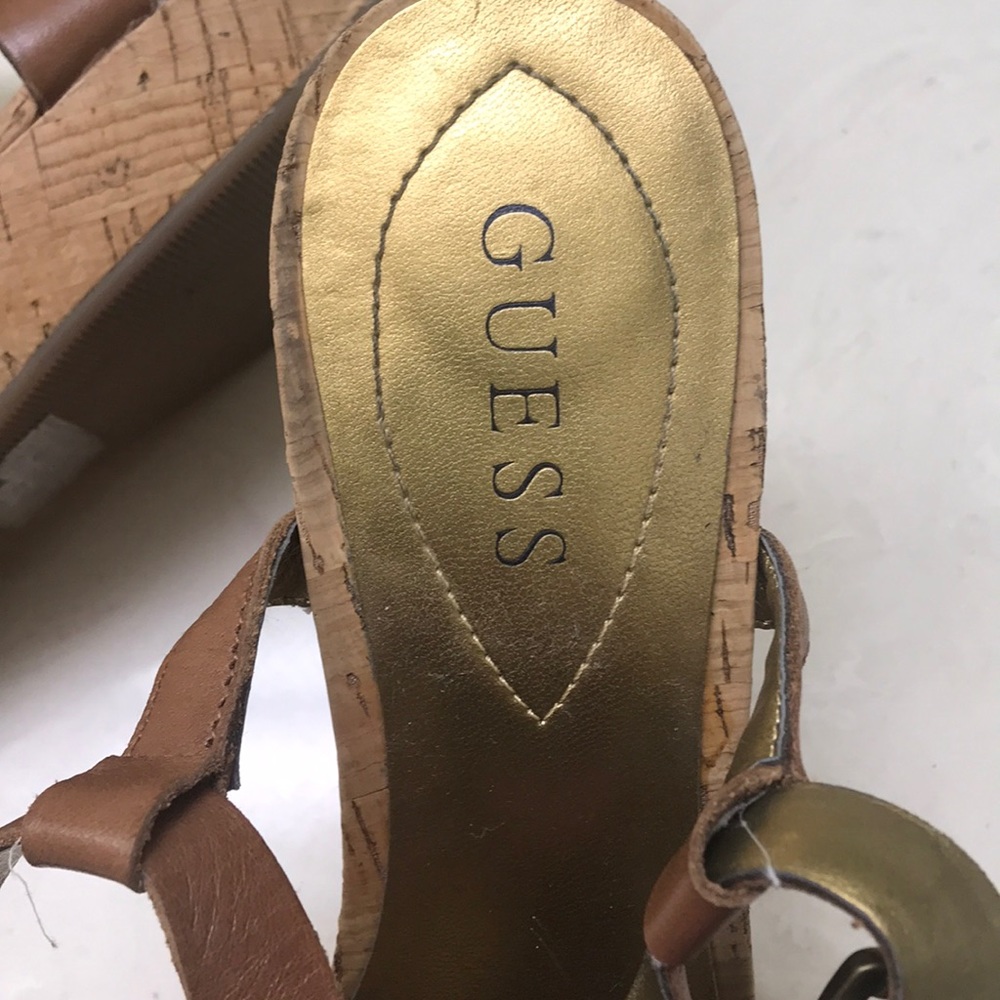 Guess Tan Leather Wedge Sandal Heels - Picture 4 of 4
